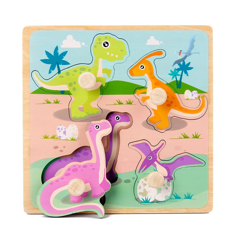 Discover & Learn: Montessori Wooden Puzzle Hand Grab Boards - Engaging Jigsaw with Cartoon Vehicles and Animals for Early Education in Children. - AGTC