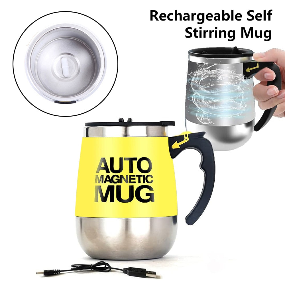 Rechargeable Automatic Magnetic Stirring Mug - Lazy Coffee Mug with Lid for Home, Office, and Travel - AGTC