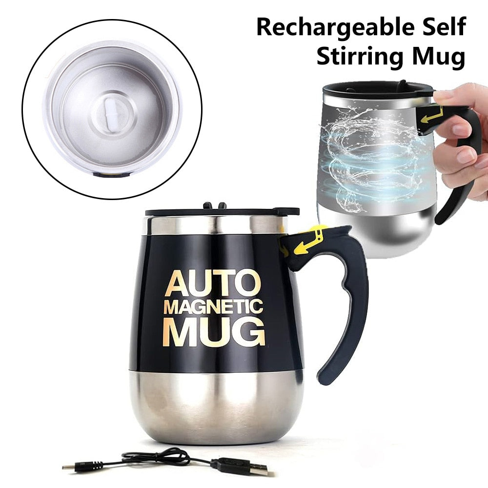 Rechargeable Automatic Magnetic Stirring Mug - Lazy Coffee Mug with Lid for Home, Office, and Travel - AGTC