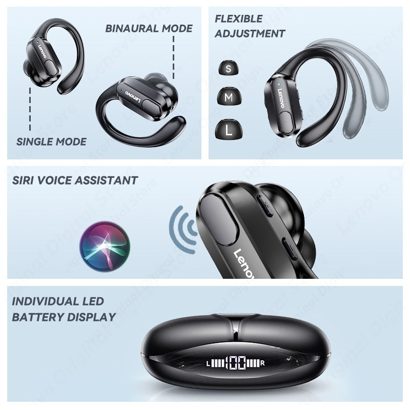 Lenovo XT80 Bluetooth 5.3 Earphones True Wireless Headphones with Mic Button Control Noise Reduction Earhooks Waterproof Headset - AGTC