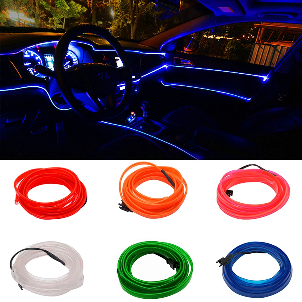 5M USB lamp Universal Car Interior Lighting LED Strip Decoration Garland Wire Rope Tube Line Flexible Neon Lights with USB Drive - AGTC