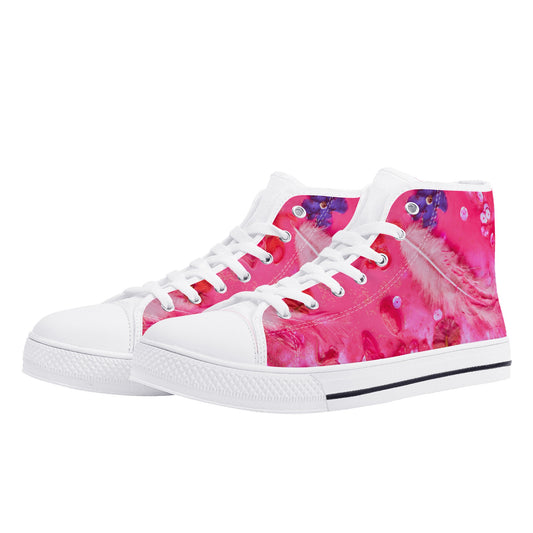 Pink Feather Women's High-Top Canvas Shoes | Versatile and Stylish - AGTC