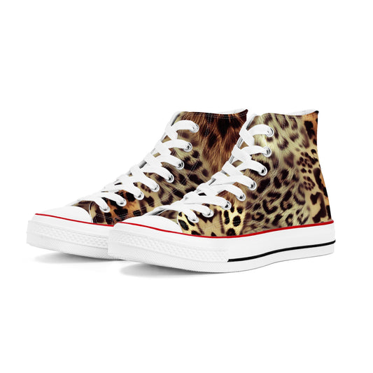 Main Product: Leopard Men's Classic High-Top Canvas Shoes - Front View