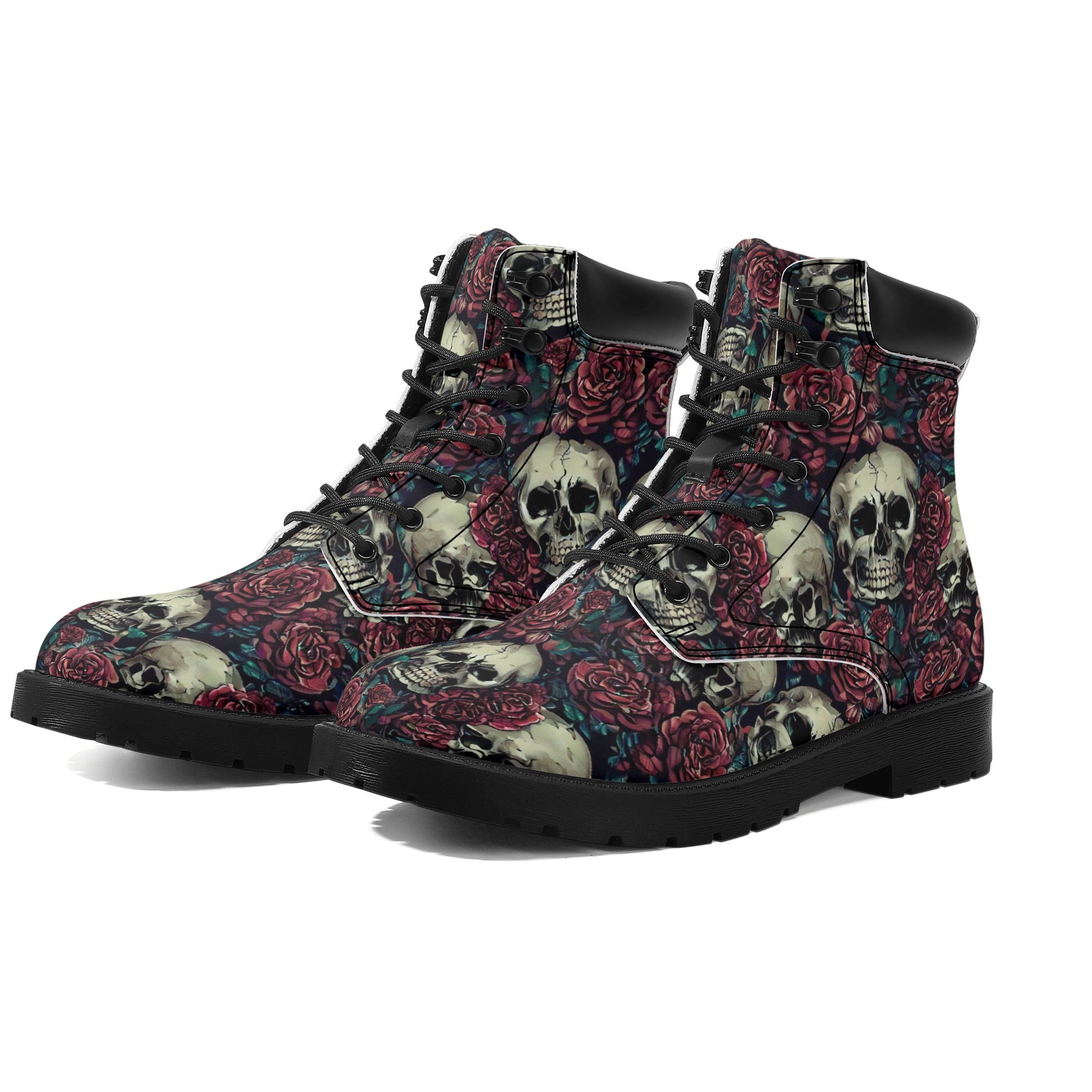 Main Product: Skulls & Roses Men's All-Season Leather Boots - Front View