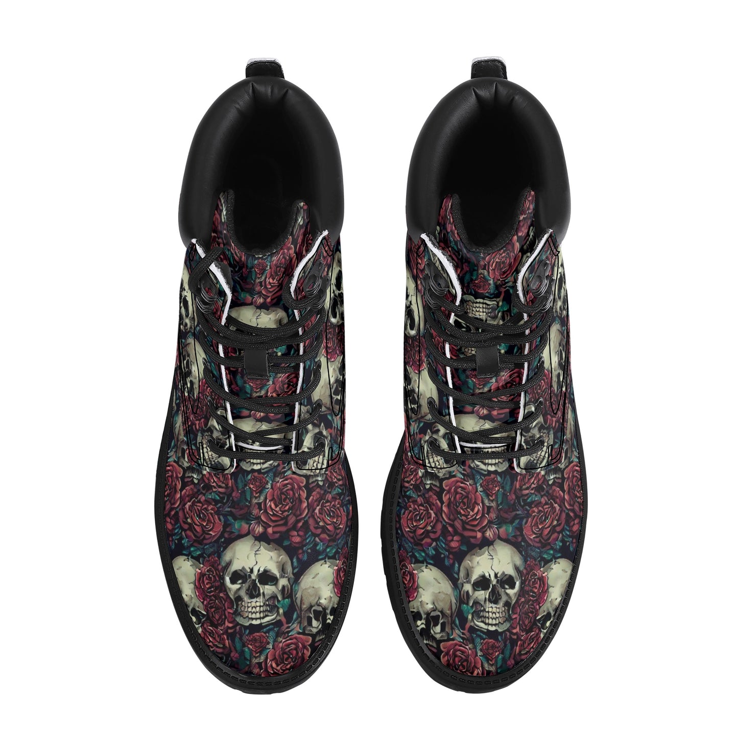 Artistic Expression: Leather Boots Featuring Striking Skulls & Roses Design