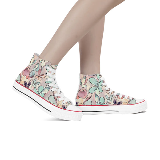 Main Product: Van Gogh Pink Blossoms Women's Classic High-Top Canvas Shoes - Front View