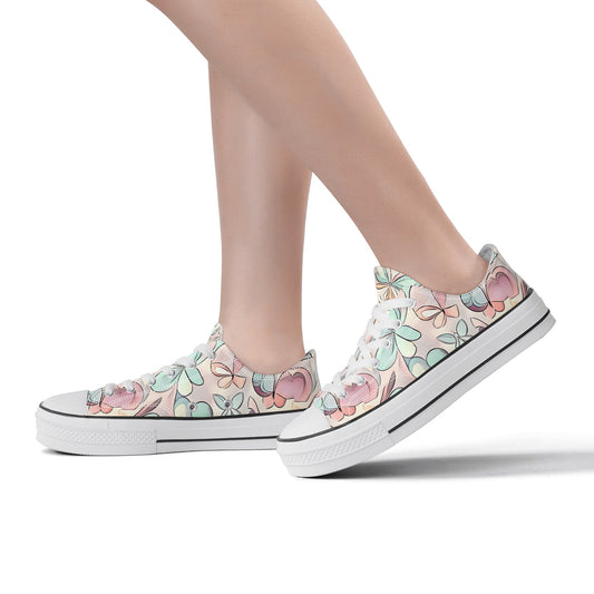 Main Product: Van Gogh Pink Blossom Women's Classic Low-Top Canvas Shoes - Front View