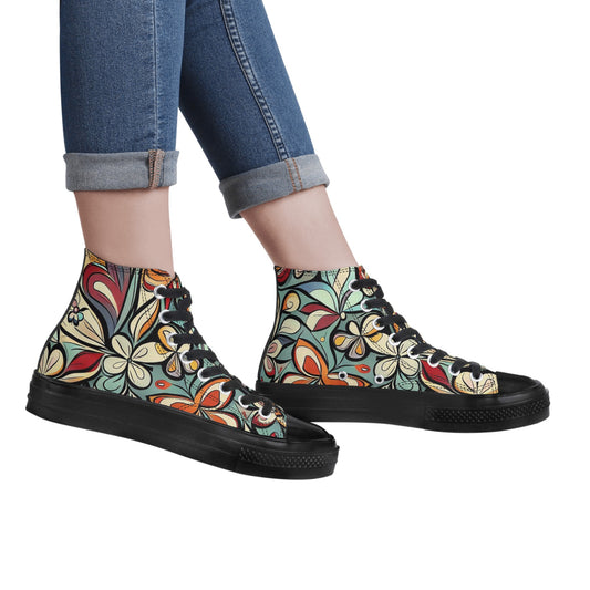 Main Product: Van Gogh Le Jardin Women's Classic Black High-Top Canvas Shoes - Front View