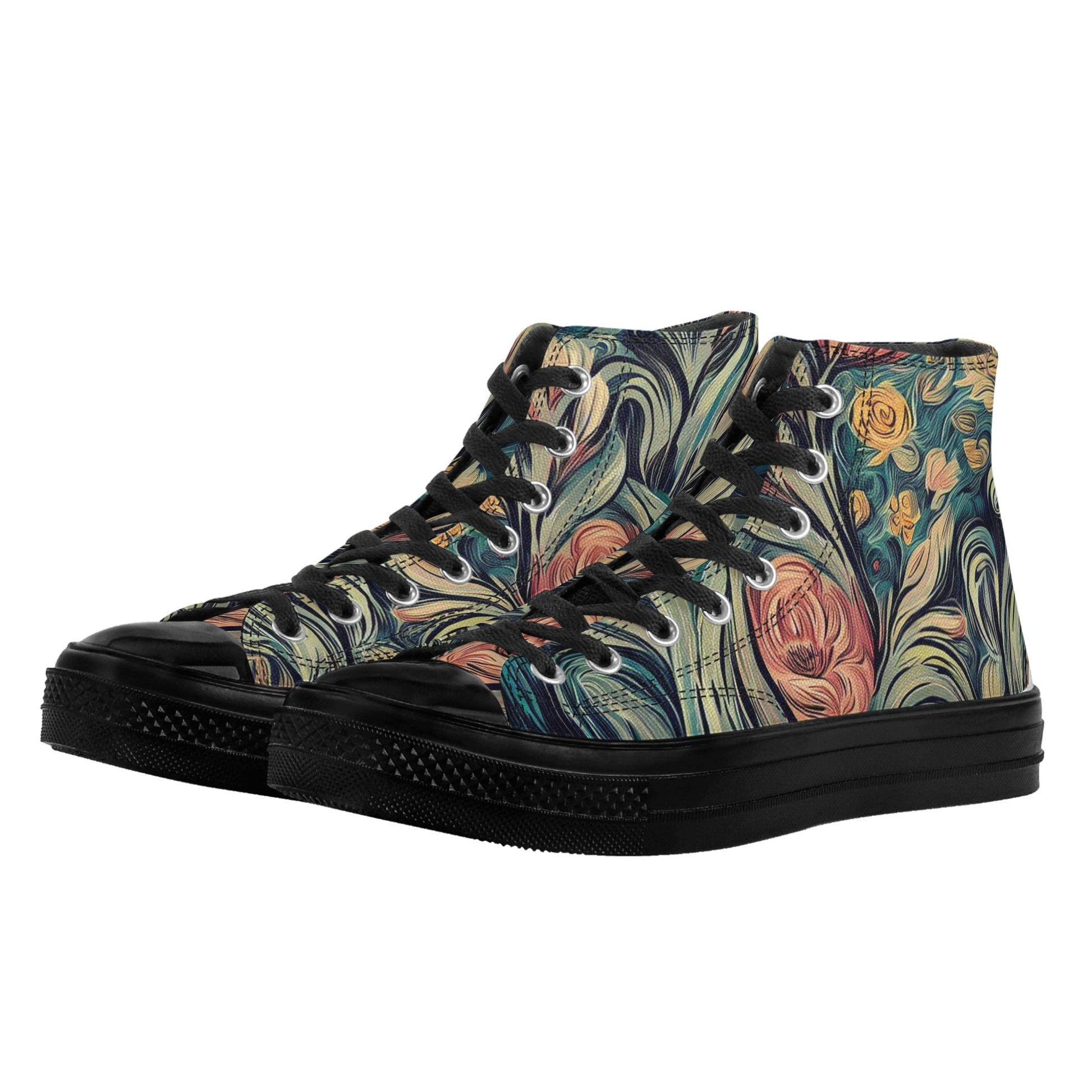Main Product: Van Gogh Women's Classic Black High-Top Canvas Shoes - Front View