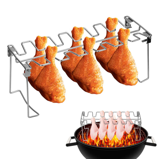 Stainless Steel BBQ Drumstick Holder - 14 Slot Grill Rack