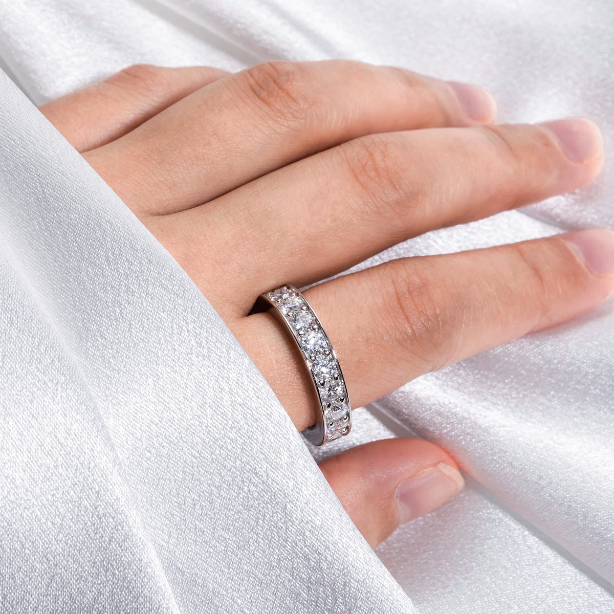 Wedding band on a model's hand