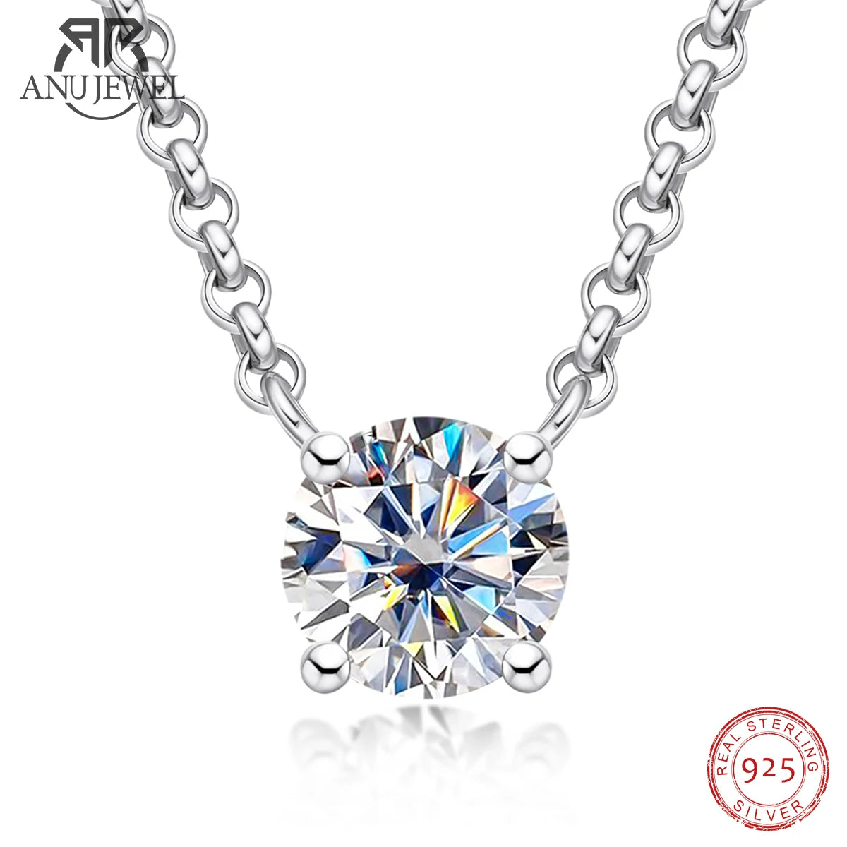 Front view of AnuJewel D Color 1ct Moissanite Pendant Necklace