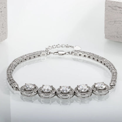 Side view showing sterling silver bracelet