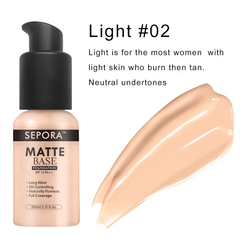 Matte Perfection: SEPORA 6-Color Liquid Foundation - 30ml for Oil Control, Waterproof, Full Coverage, and Natural Concealer Base Makeup. - AGTC
