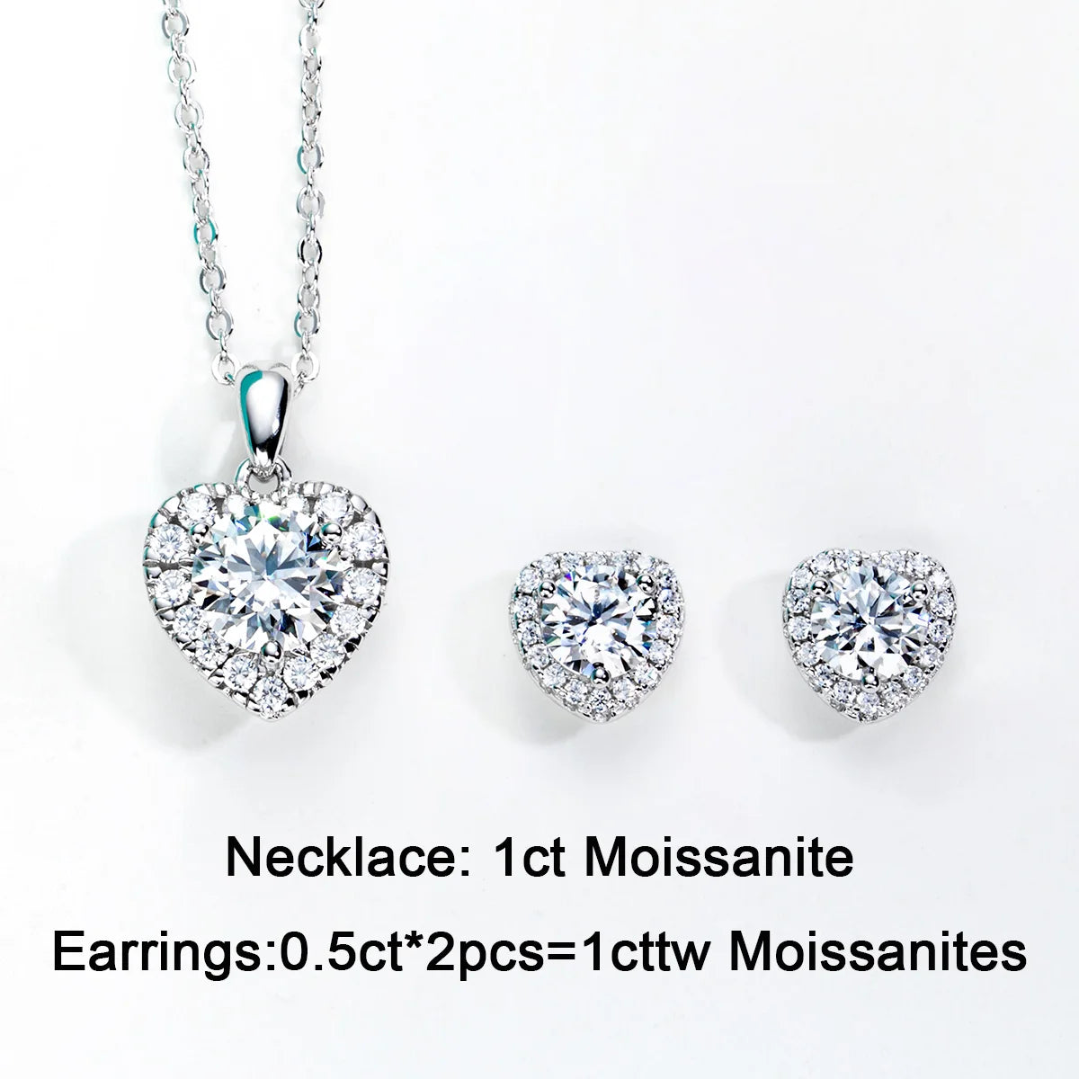 Heart Moissanite Necklace nd Earrings