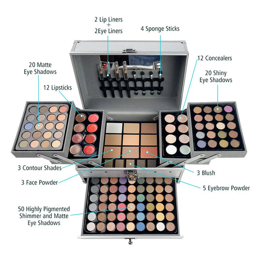 All-in-One Glam: Cosmetics Set with Eyeshadow, Lip Blush, Nail Polish, Eyebrow Pencil - Your Multifunctional Professional Makeup Box! - AGTC