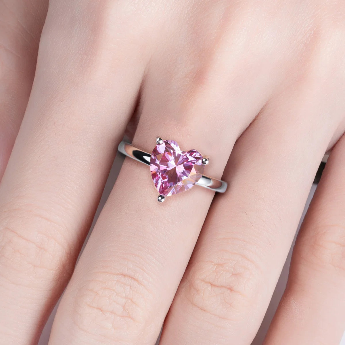 AnuJewel 3ct Heart Cut Pink Moissanite Ring 