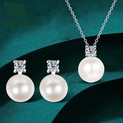 Full 925 Sterling Silver Pearl Moissanite Jewelry Set