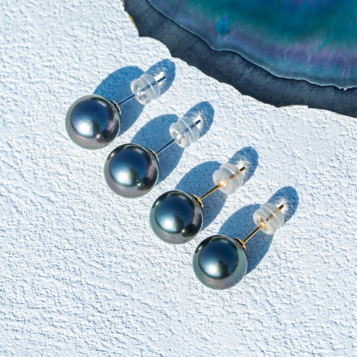 Front view of 18K Gold Tahitian Pearl Stud Earrings