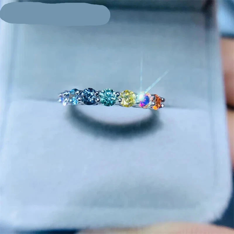 Shining colorful moissanite in a jewellery box