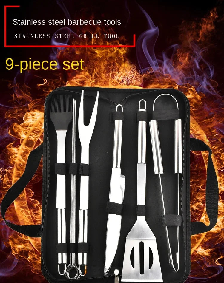 Complete Stainless Steel BBQ Tool Set with Apron - AGTC
