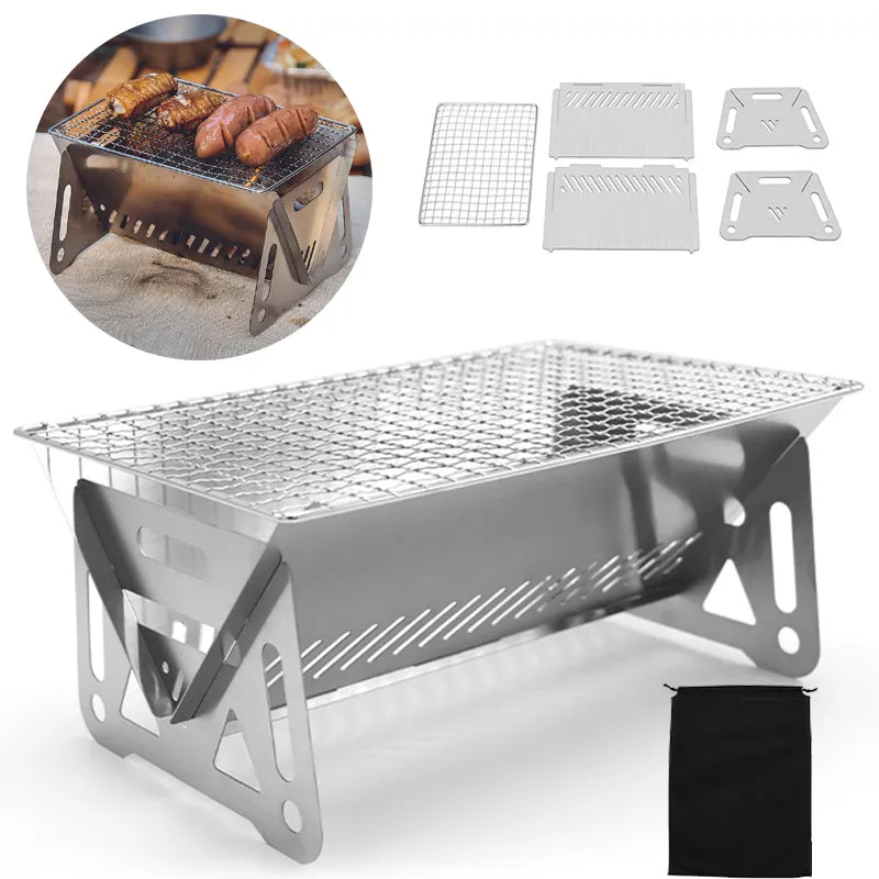 Portable Folding BBQ Grill - Stainless Steel Heating Stove