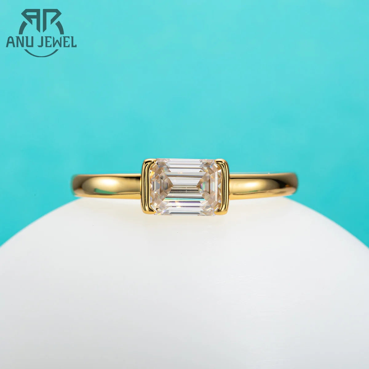 AnuJewel 1ct Emerald Cut Moissanite Ring