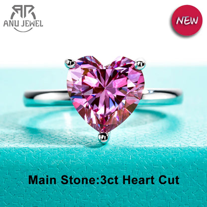 Front view of AnuJewel 3ct Heart Cut Pink Moissanite Ring