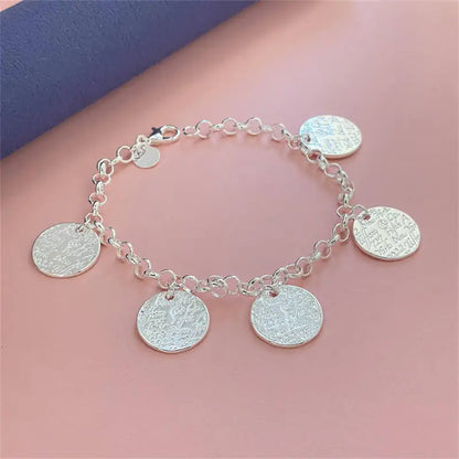 Front view of 925 Sterling Silver Round Pendant Bracelet