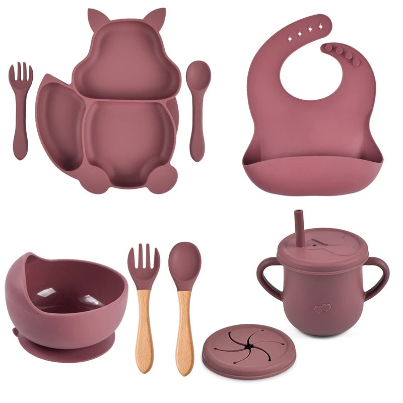 Silicone Baby Dinnerware Set - Maroon