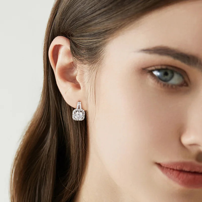 Woman wearing S925 Sterling Silver Moissanite Earrings