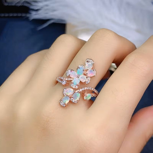 Close-up of Natural Opal Silver Ring