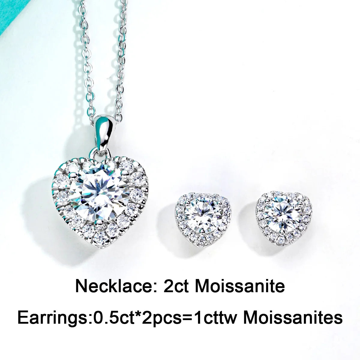 2ct Heart Moissanite Necklace and Earrings