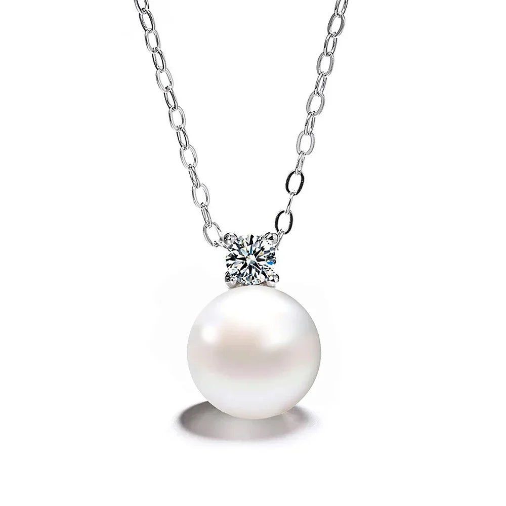 Pendant necklace with pearls and moissanite diamonds