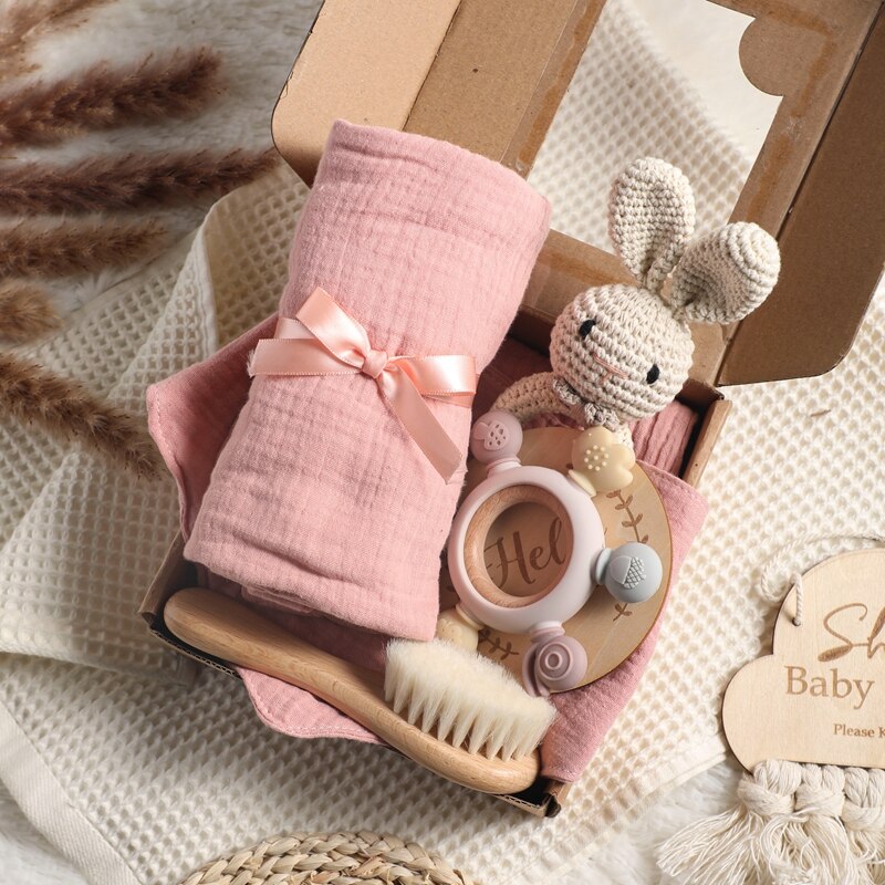 Premium Baby Bath Set: Kid Towel, Soft Cotton Blanket, Bath Toy, Silicone Teether Rattle - Baby Milestone Photography Supplies - Perfect Baby Birth Gift - AGTC
