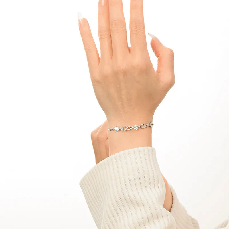 Woman wearing the 925 Sterling Silver 1.5 Carat Moissanite Eternity Bracelet