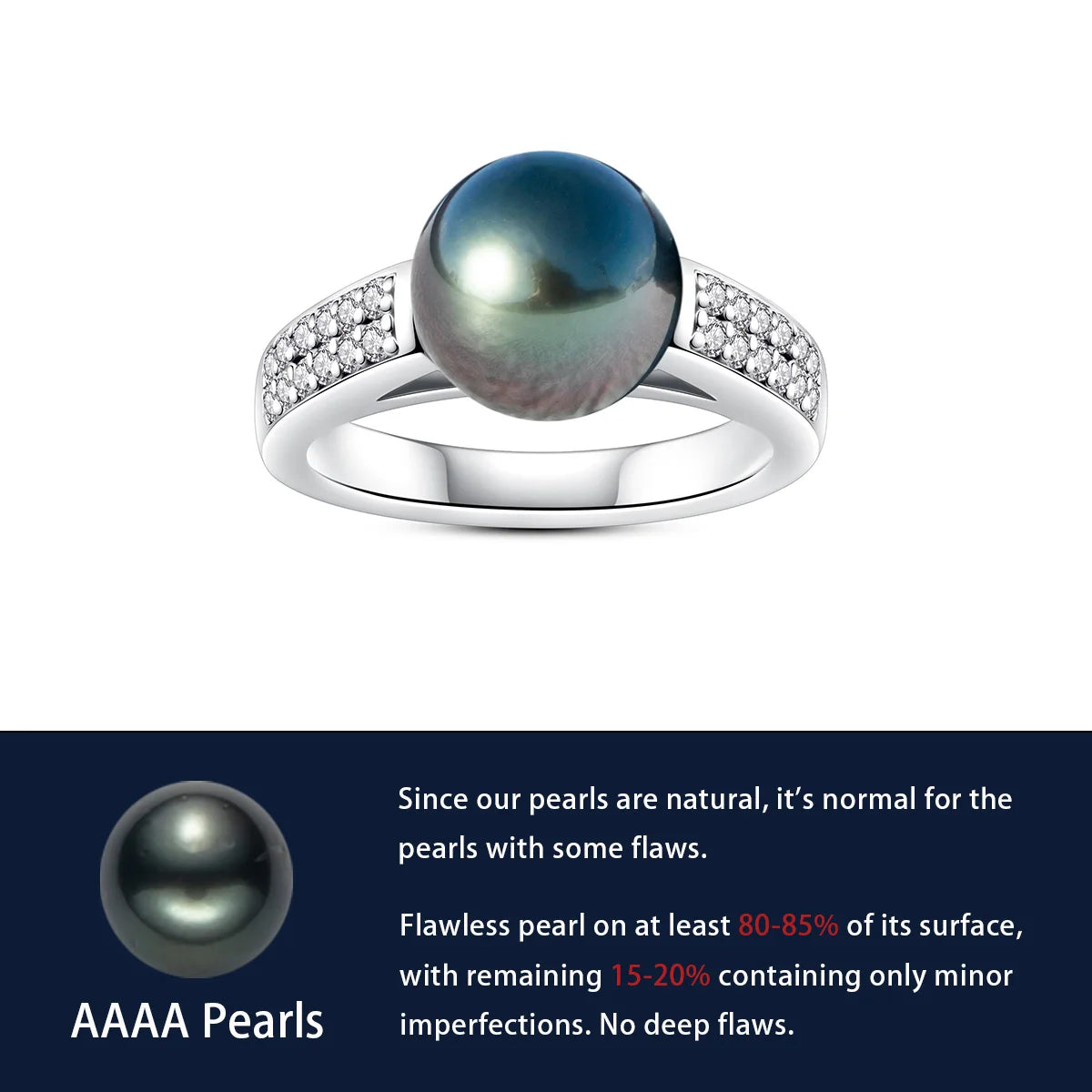 Certified Tahitian black pearl ring