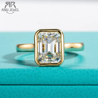 Front view of AnuJewel 3ct Emerald Cut Moissanite Ring