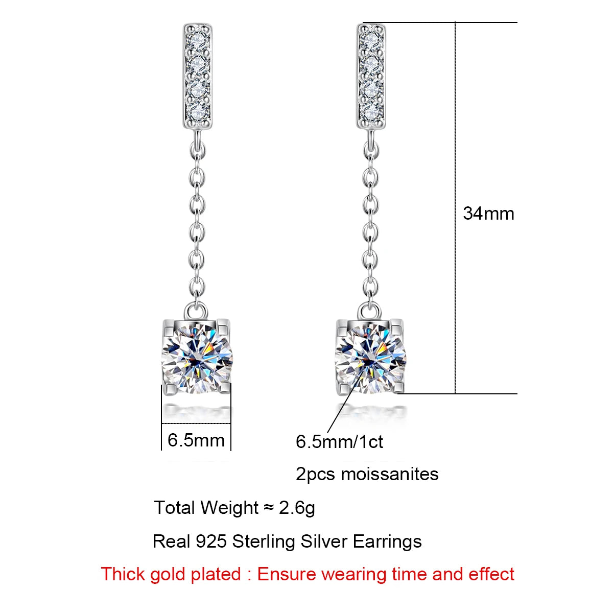 Front view of AnuJewel 1ct D Color Moissanite Classic Earrings