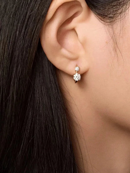 Model wearing the Moissanite double diamond earrings