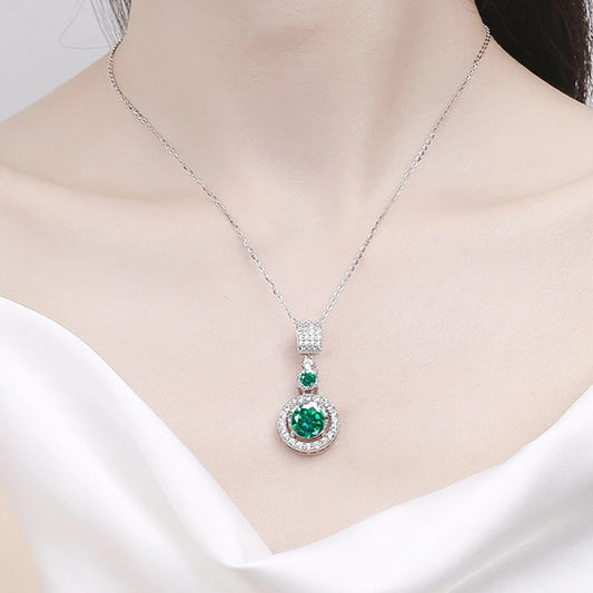 Woman wearing the S925 Sterling Silver Moissanite Pendant Necklace