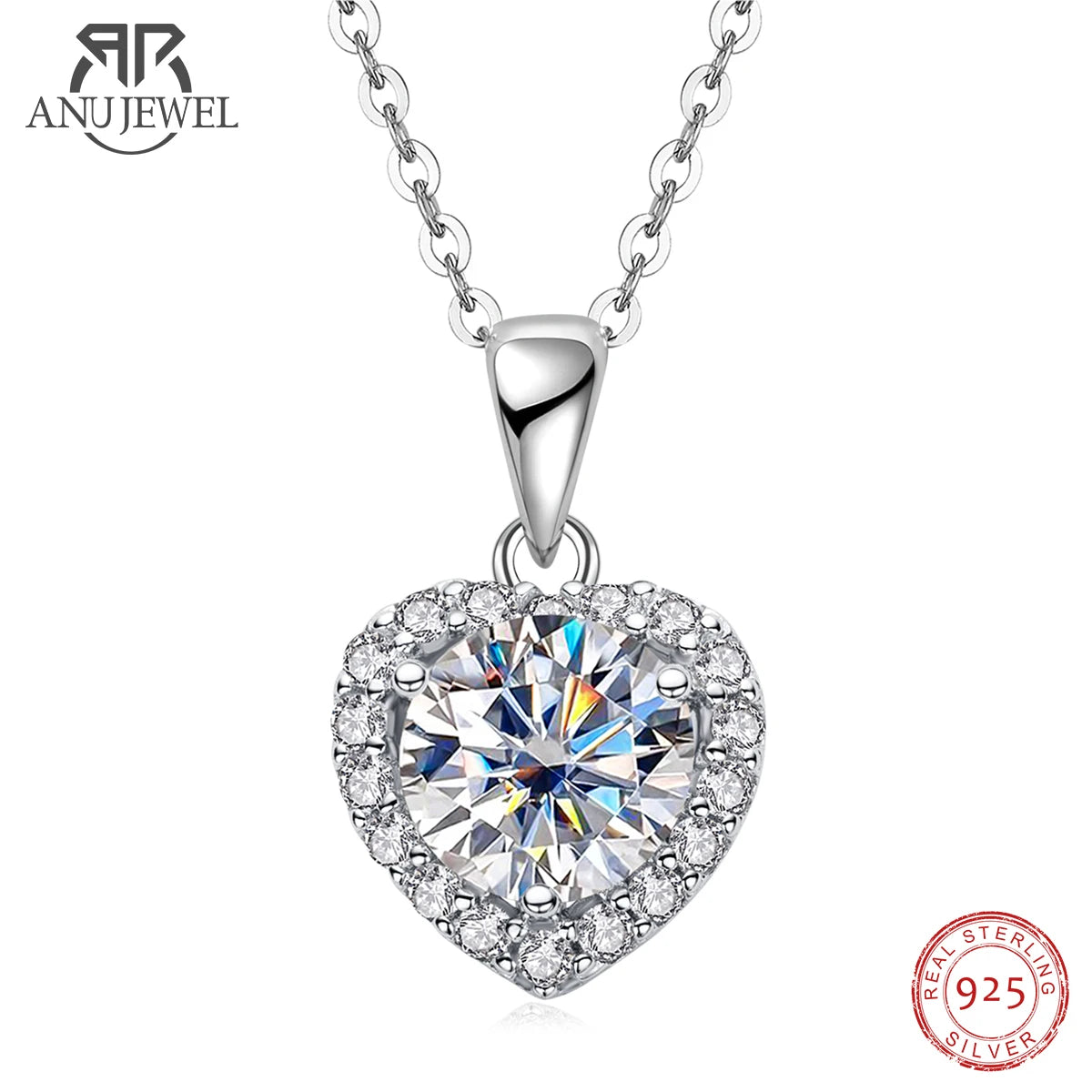 AnuJewel 1ct D Color Heart Moissanite Pendant Necklace