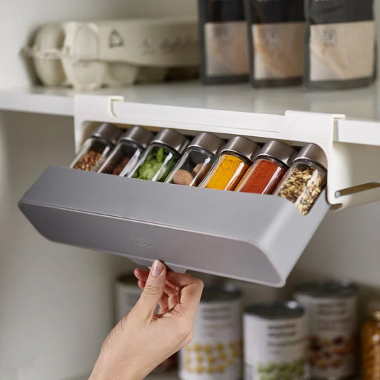 Space-Saving Elegance: Self-adhesive Spice Organizer Rack - Conveniently Tucked Under Desk Drawers for Hidden Kitchen Supplies Storage. A Tidy Solution for Your Culinary Delights! - AGTC