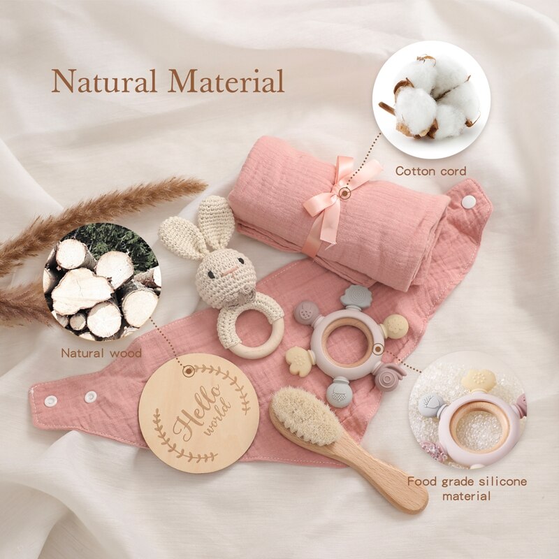 Premium Baby Bath Set: Kid Towel, Soft Cotton Blanket, Bath Toy, Silicone Teether Rattle - Baby Milestone Photography Supplies - Perfect Baby Birth Gift - AGTC