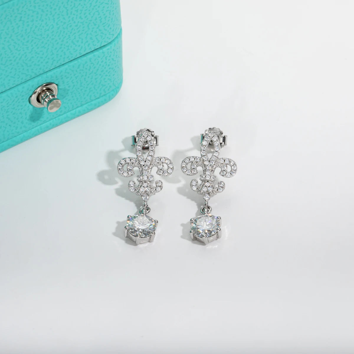 Front view of AnuJewel 1ct D Color Moissanite Drop Earrings