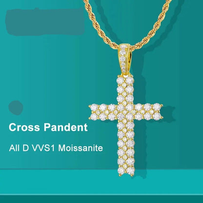 Front view of D VVS1 Moissanite Cross Pendant Necklace