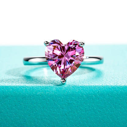 AnuJewel 3ct Heart Cut Pink Moissanite Ring 