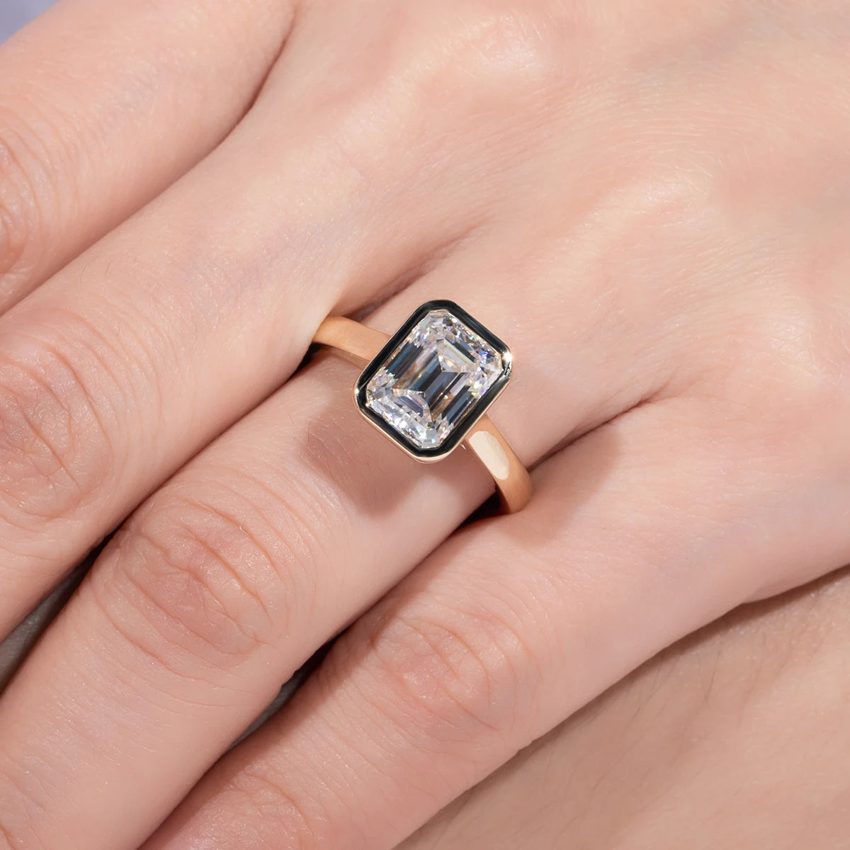 AnuJewel 3ct Emerald Cut Moissanite Ring