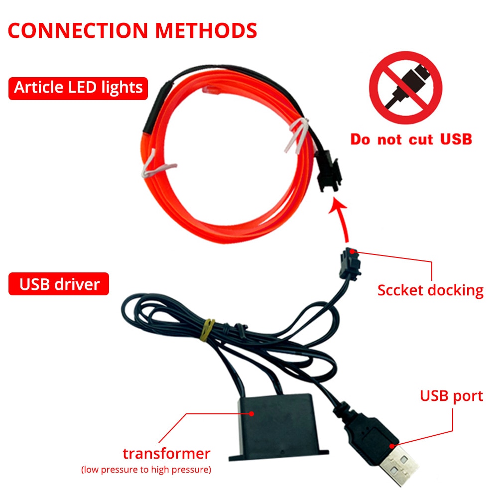 5M USB lamp Universal Car Interior Lighting LED Strip Decoration Garland Wire Rope Tube Line Flexible Neon Lights with USB Drive - AGTC