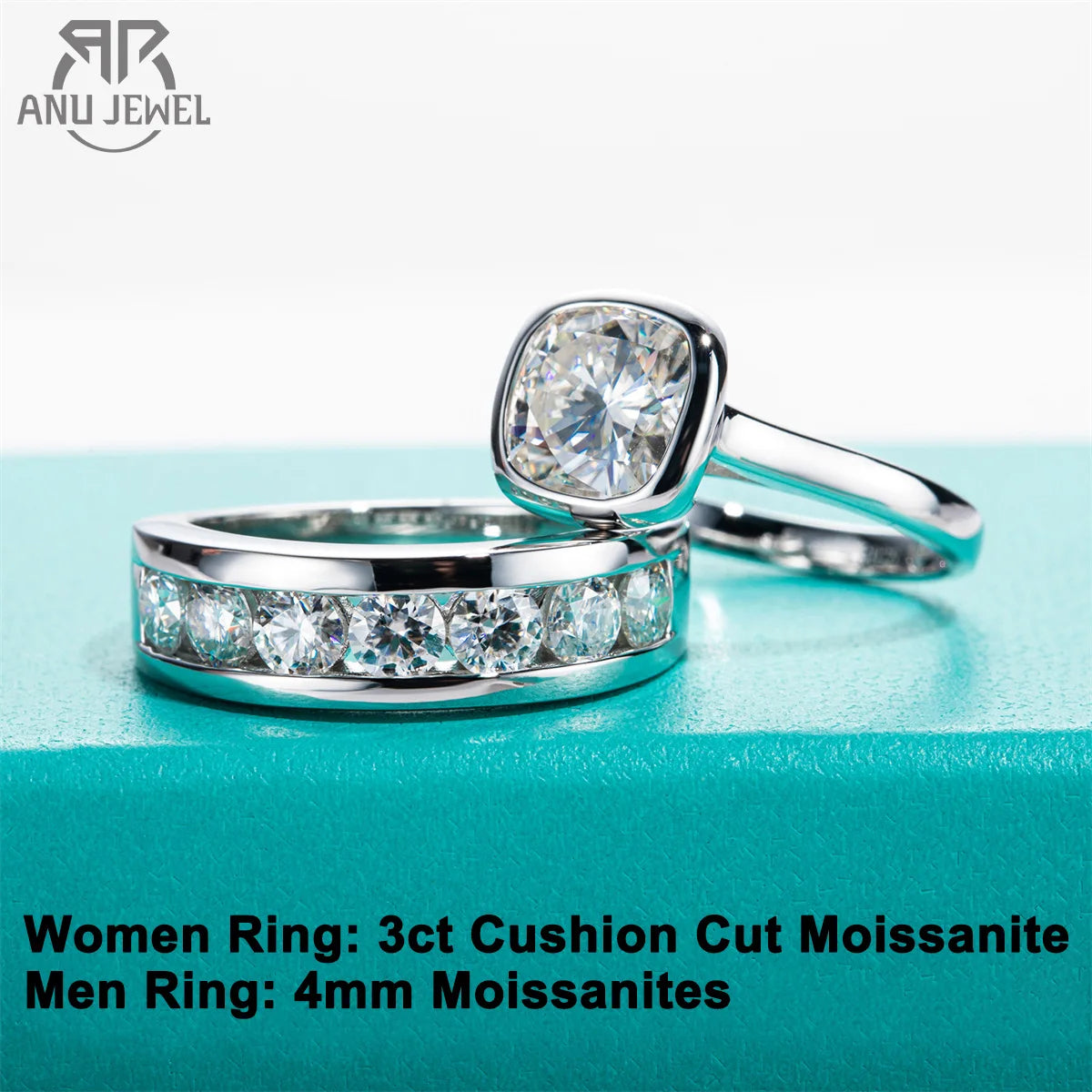 Front view of AnuJewel D Color Moissanite Couple Rings